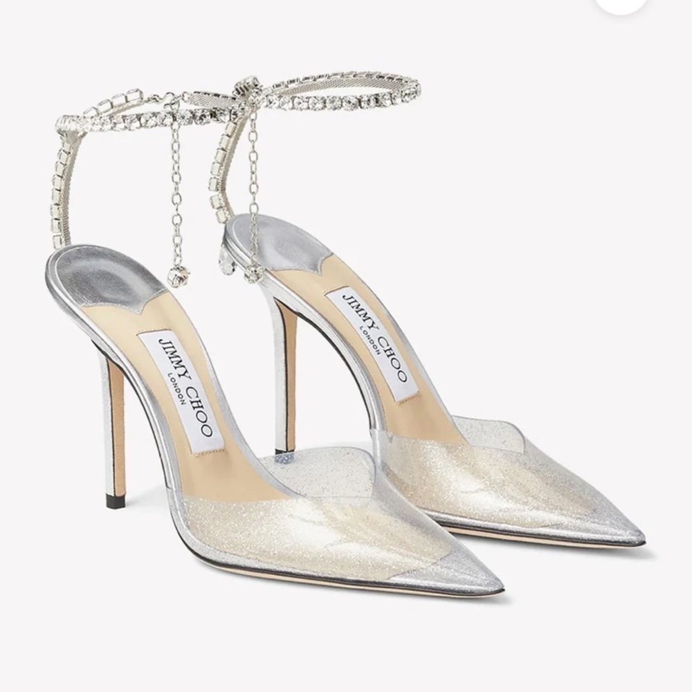 Jimmy Choo Saeda 100 glittered plexi pumps size 39EU